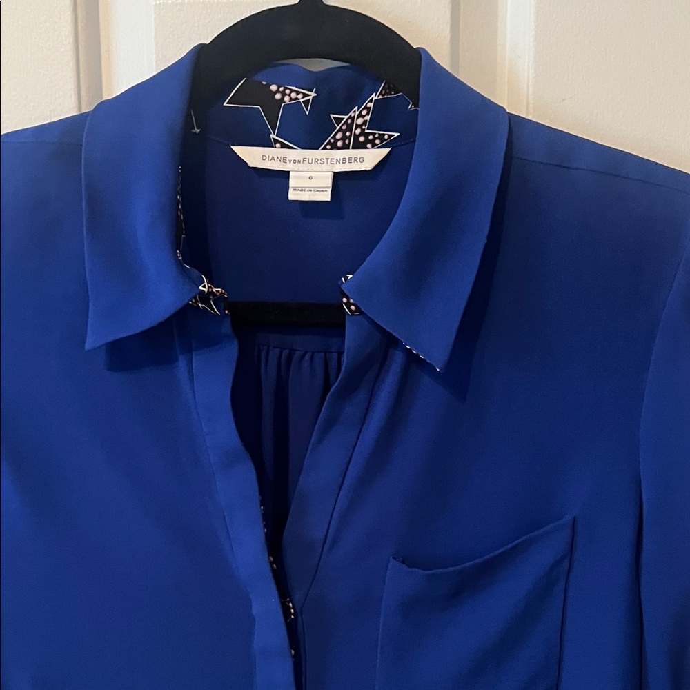 Diane Von Furstenberg Cobalt Blue Button-Down Shirt Size 6